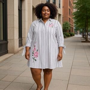 Roamans | Tie Sleeve Kate Shirt Dress Purple Stripe